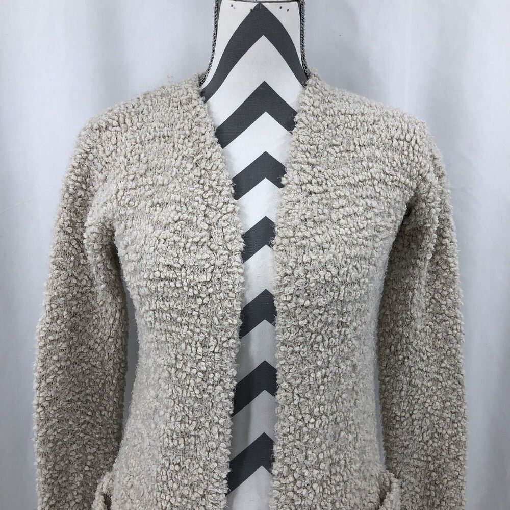 Olive + Oak Cream Open Front Longline Cardigan Sweater Fuzzy Knit LV9F63523 XS